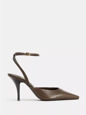 Zara Brown Pointed-Toe Ankle-Strap Pumps